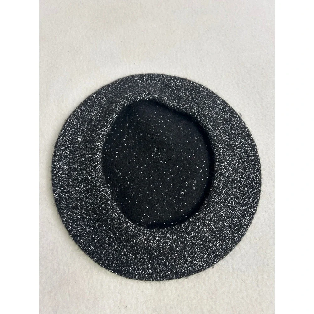 French Chic Women OS Black Silver Metallic Sparkle Wool Beret Hat